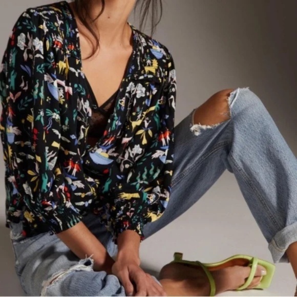 Anthropologie Emily Isabella Whimsical Printed Blouse, Small - Picture 1 of 12
